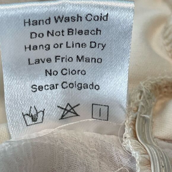 Privy Cropped Lace Blouse Cream Sheer Swiss Dots V-Neck Smocked Long Sleeve S - Picture 8 of 8